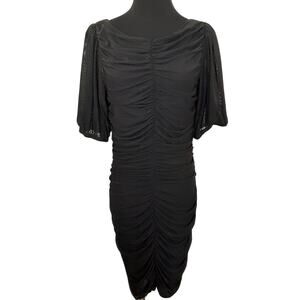 Ganni Little Black Dress Rushed Mini Dress Sexy Bodycon Sheer Cocktail Womens 8